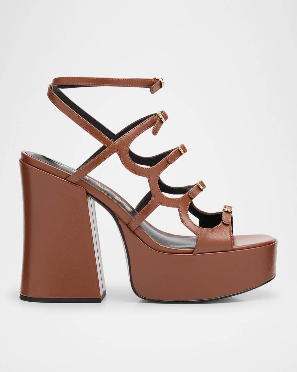 Kiki Leather Buckles Platform Sandals